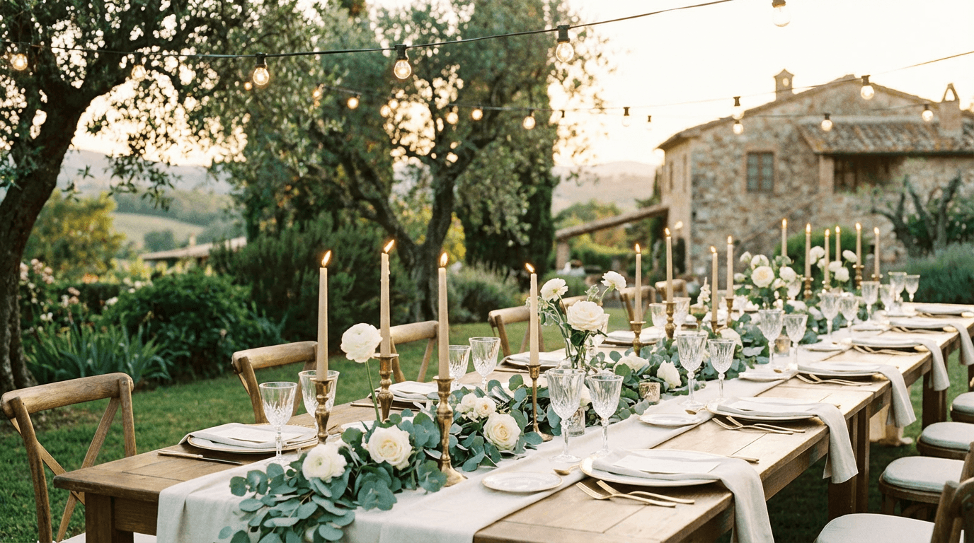 Réception de mariage élégante en plein air